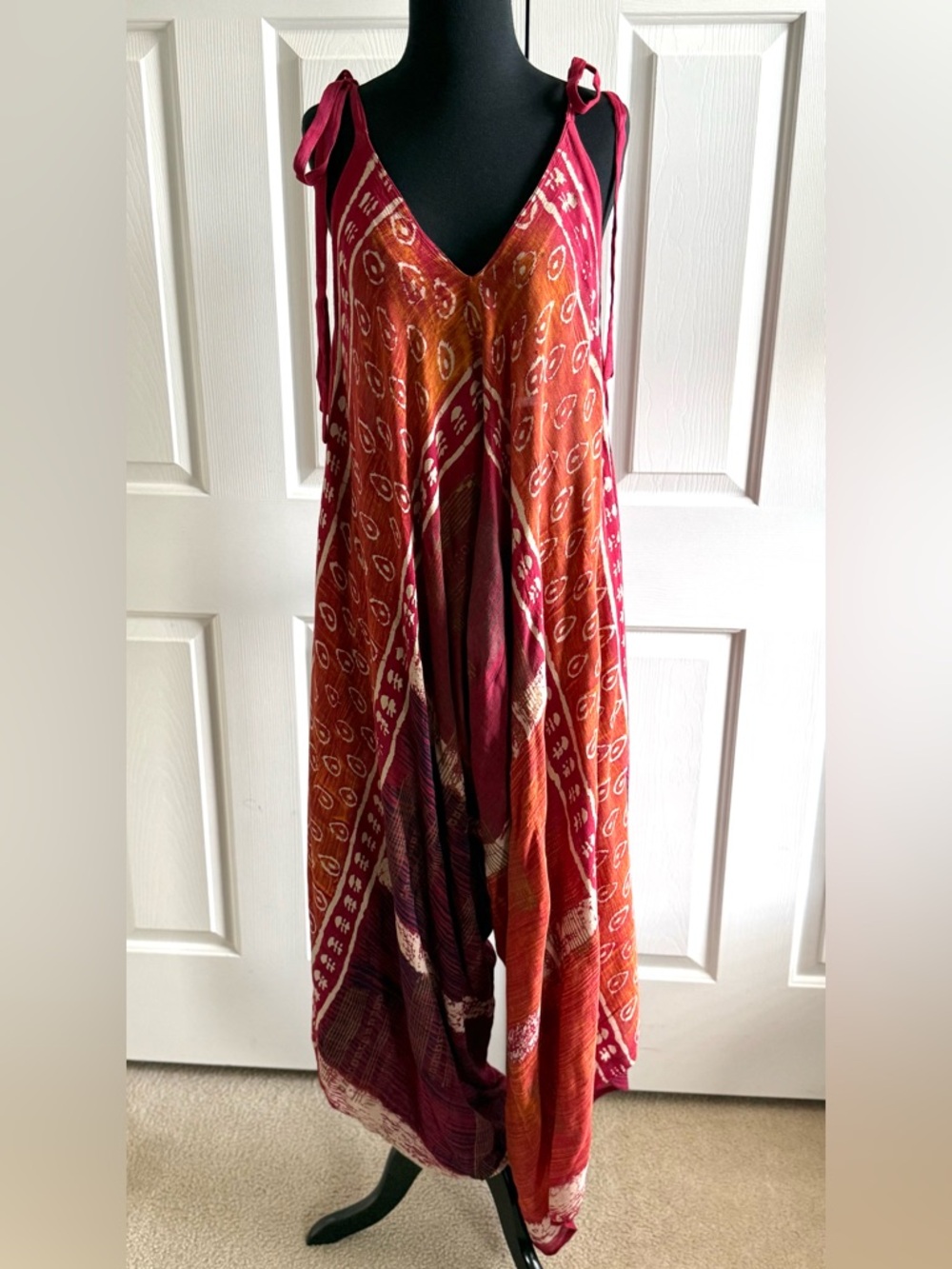 Tie-Shoulder Tank Top Jumpsuit in Rust, Beige, Cranberry and Purple